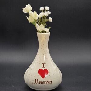 Vintage "I Love Minnesota" Ceramic Collectible Bud Vase Speckled Glaze Finish
